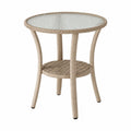 Runder Rattantisch mit Glasplatte Beige 60cm