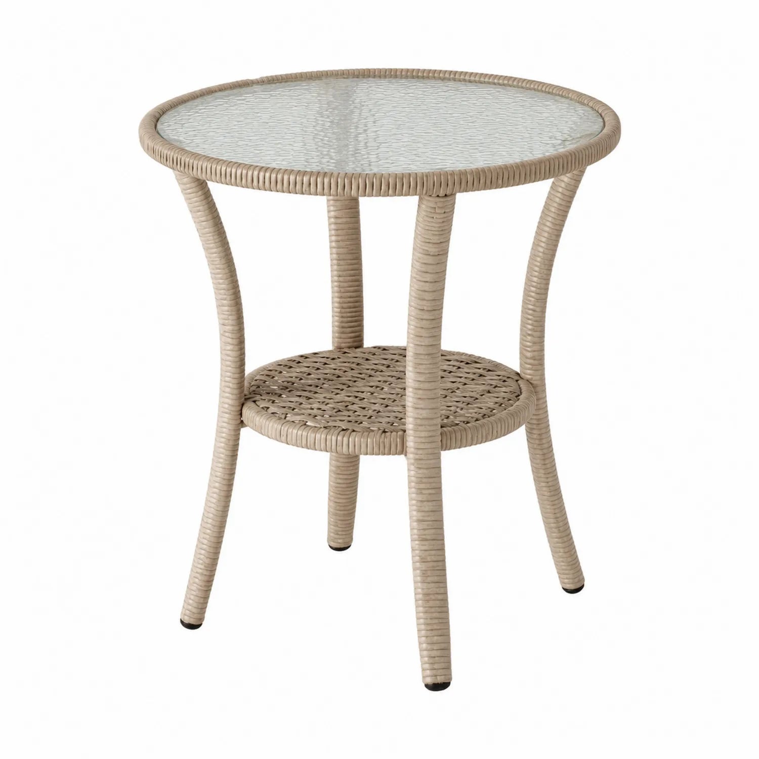 Runder Rattantisch mit Glasplatte Beige 60cm
