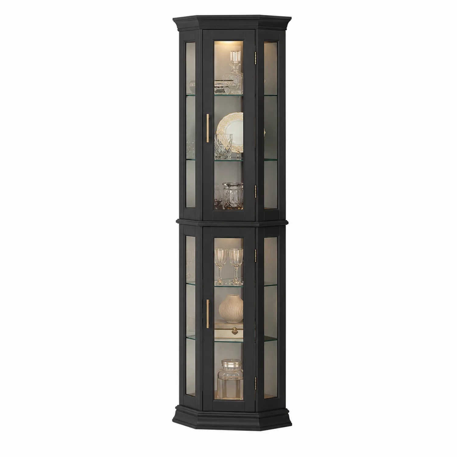 Eckvitrine aus MDF und gehärtetem Glas in Schwarz 180cm