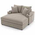 Cordsofa Beige mit Kissen und Getränkehalter