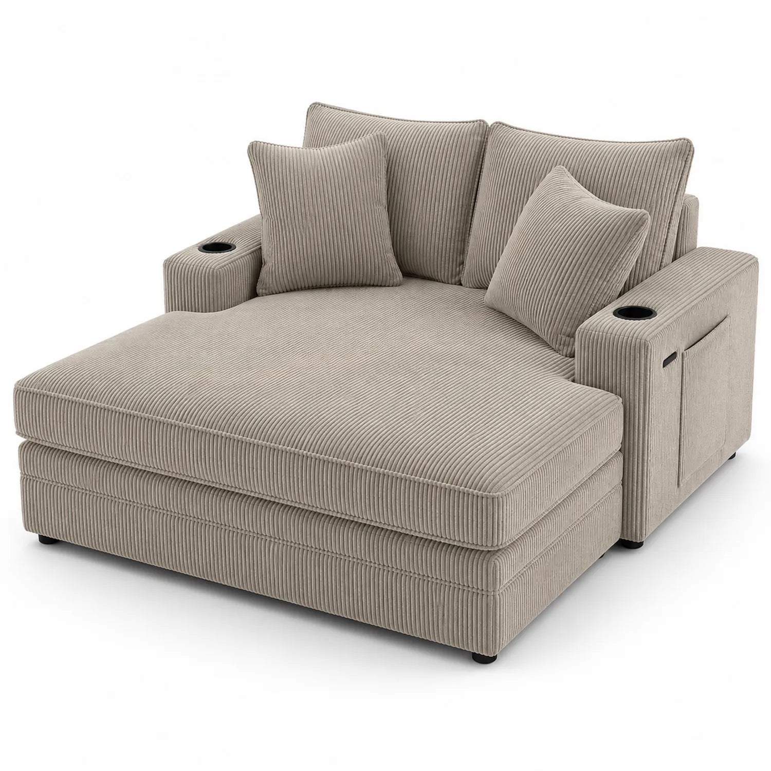 Cordsofa Beige mit Kissen und Getränkehalter