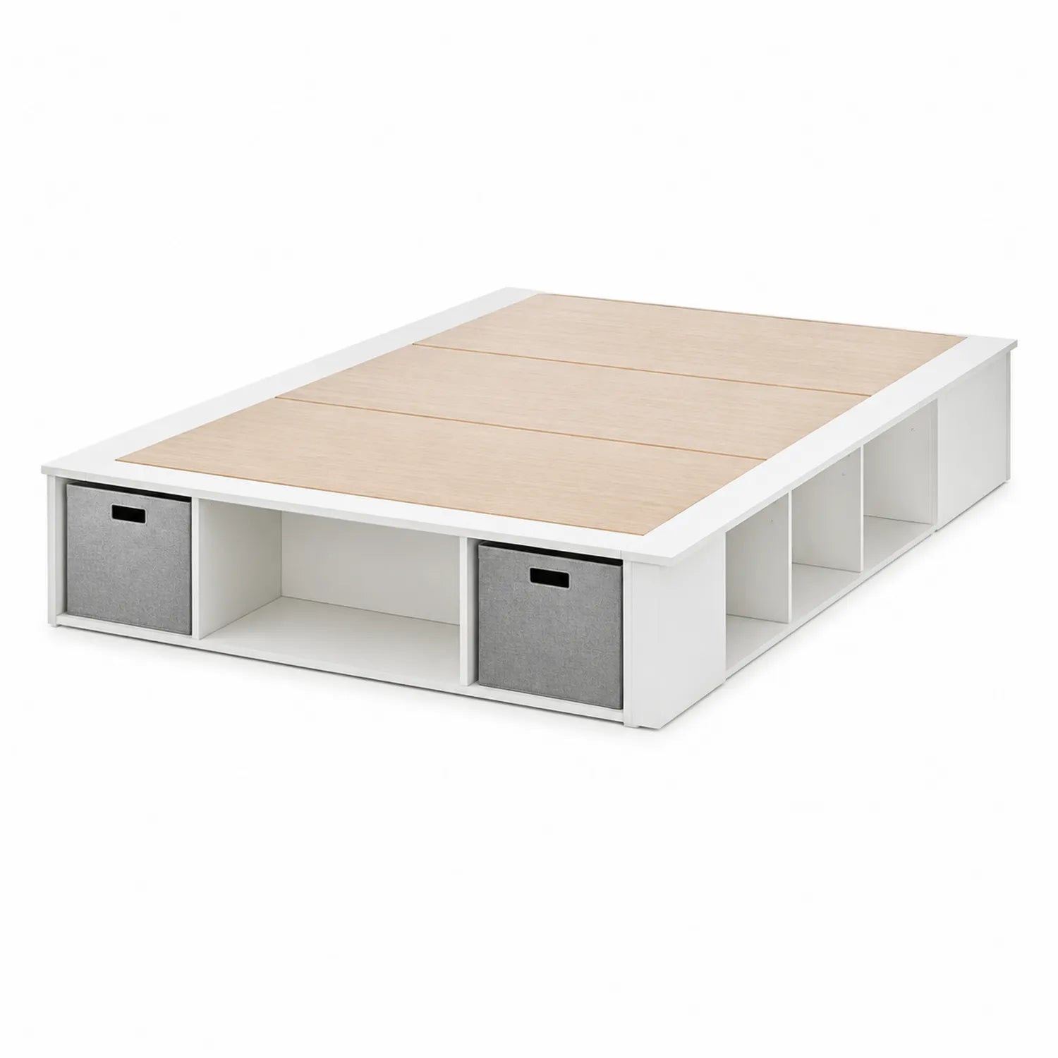 Plattformbett mit Stauraum MDF Weiß/Holz 200x160 cm
