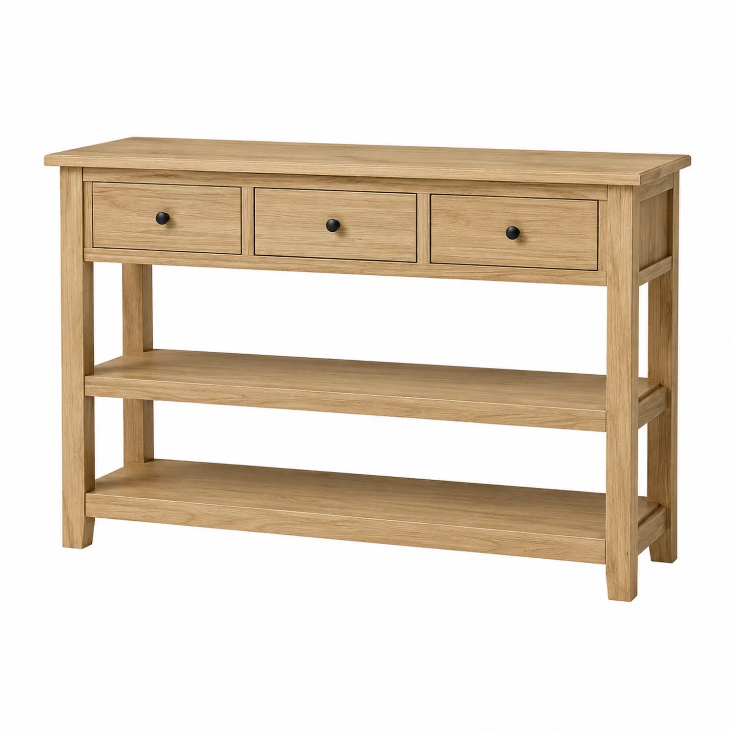 Konsolentisch Eichenholz 3 Schubladen 2 Regalböden Natur 120x40x80 cm