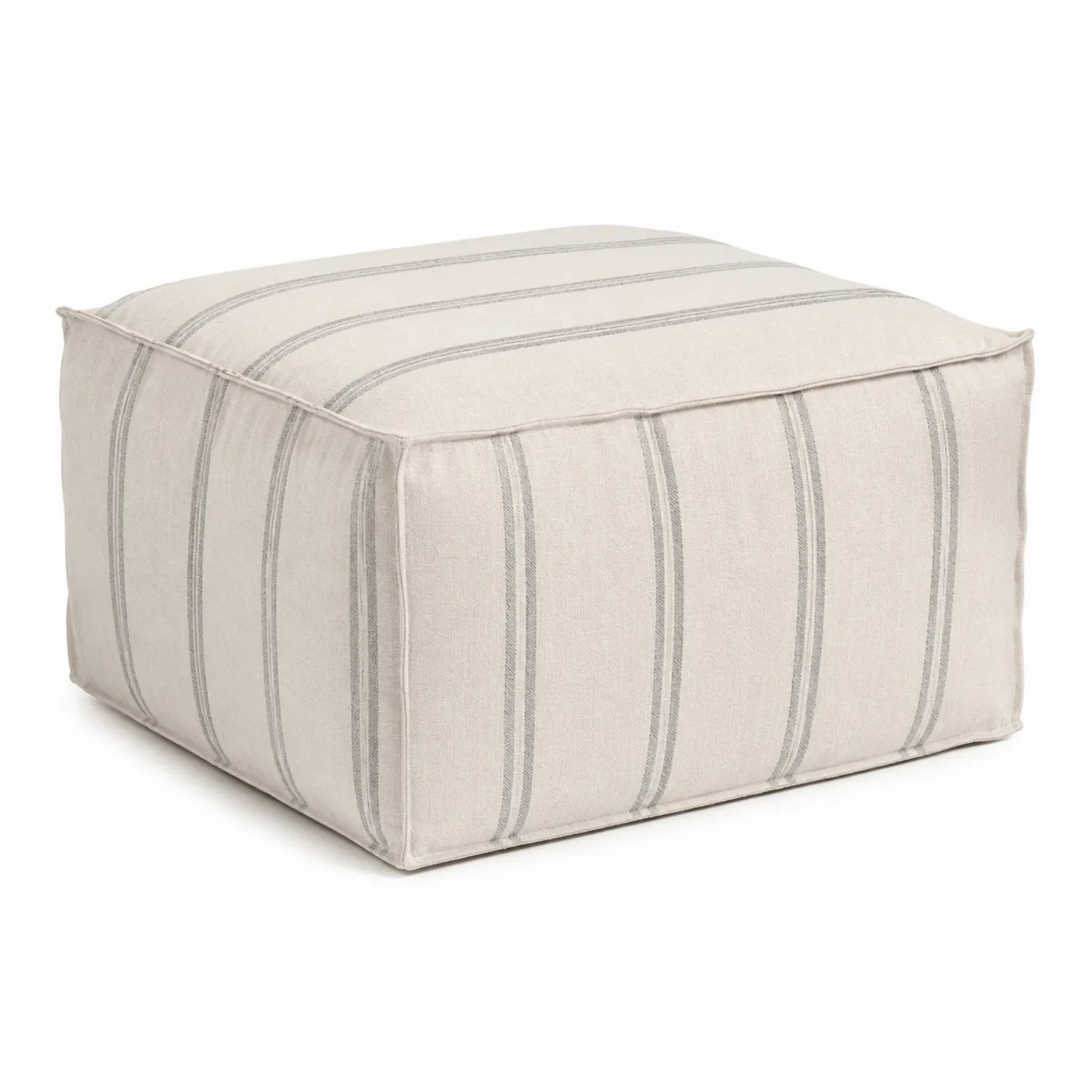 Quadratischer Baumwoll-Fußhocker Beige/Grau 45x45x30 cm