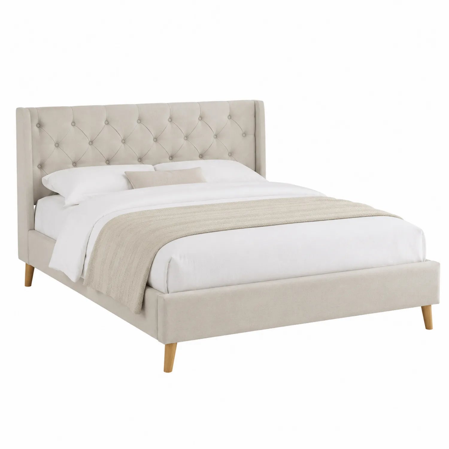 Stoffbett Beige 200x160 cm mit Kopfteil