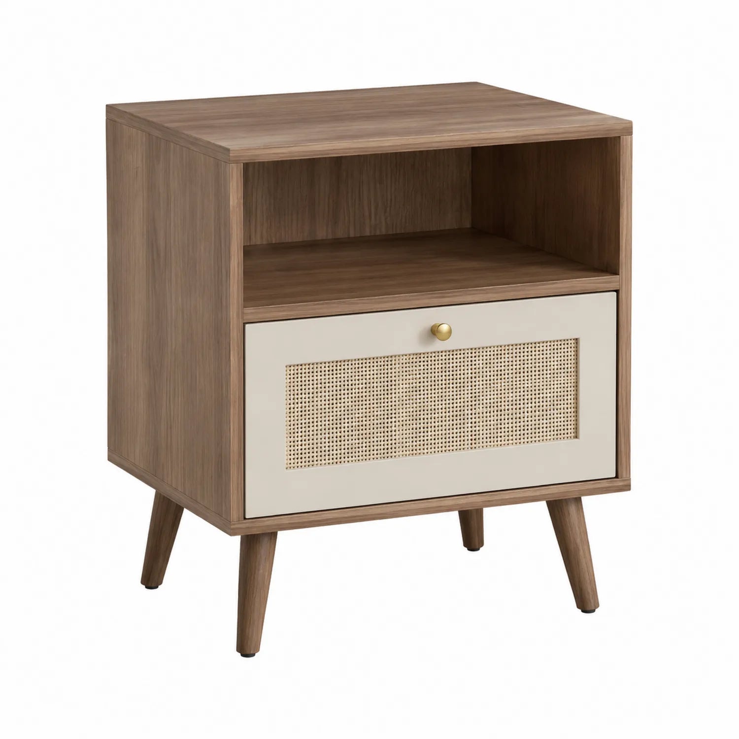 Holznachttisch mit MDF und Rattanfront 50x40x35 cm