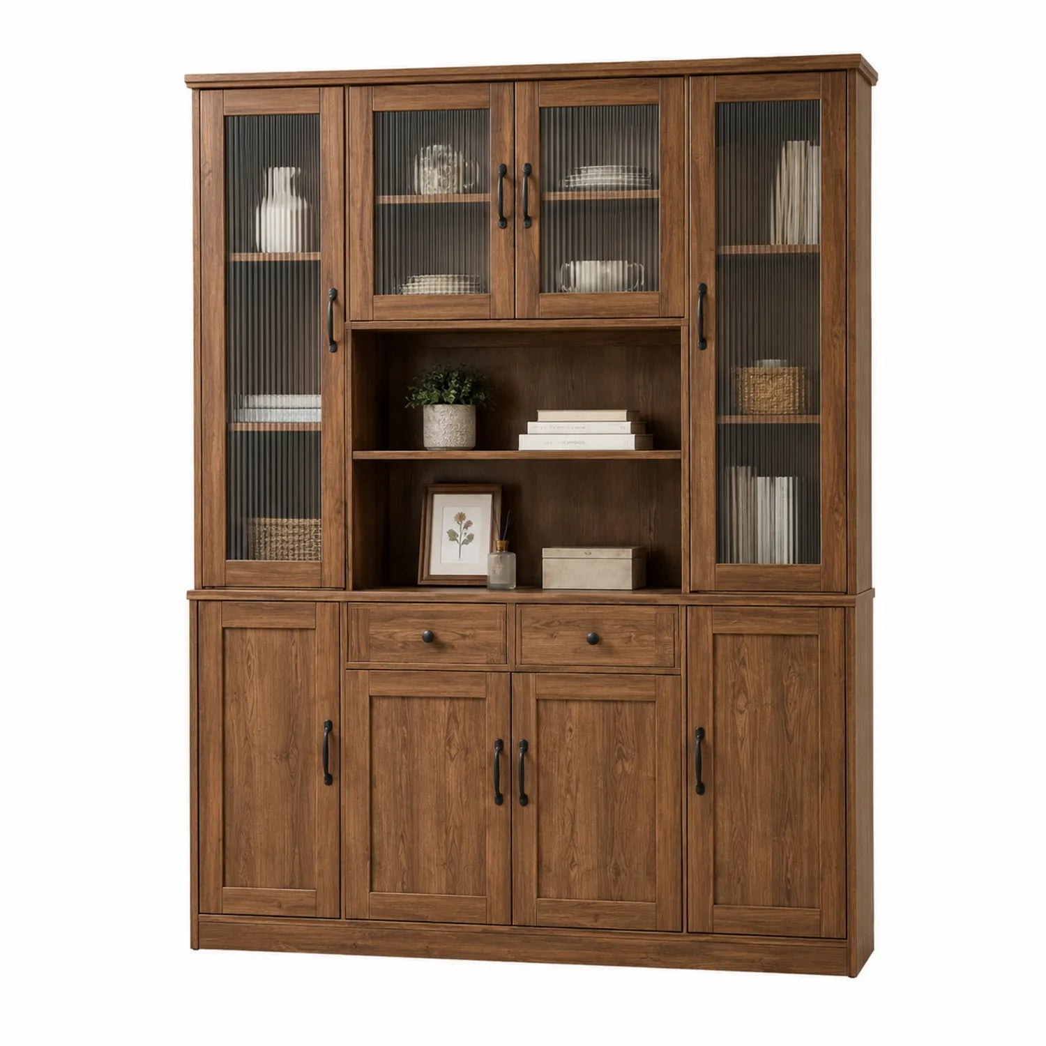 Holz Bücherregal mit geripptem Glas Braun