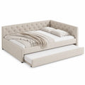 Polsterbett mit ausziehbarem Bettkasten Stoff Beige 200x90 cm