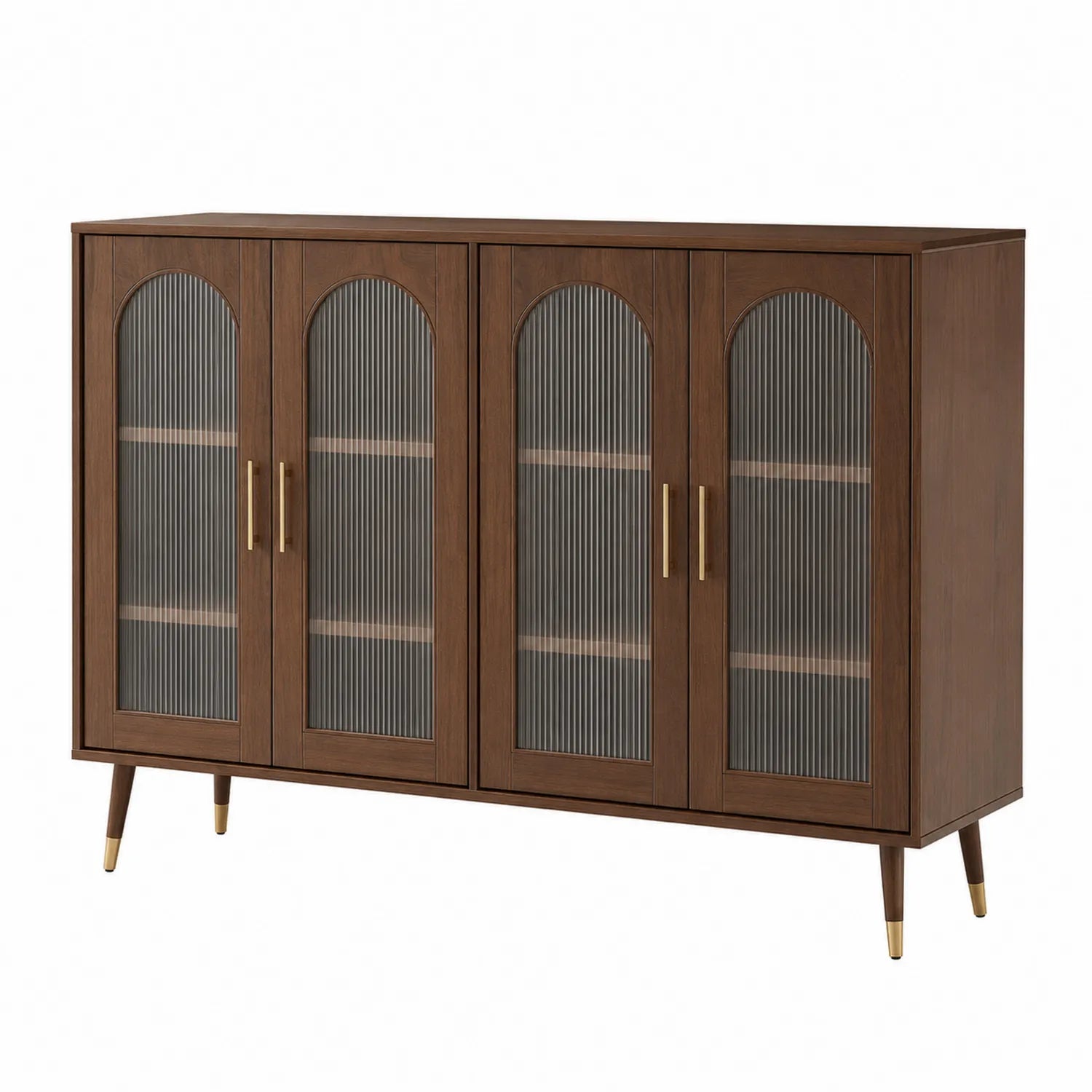 Sideboard Holz geriffeltes Glas Braun 4-türig