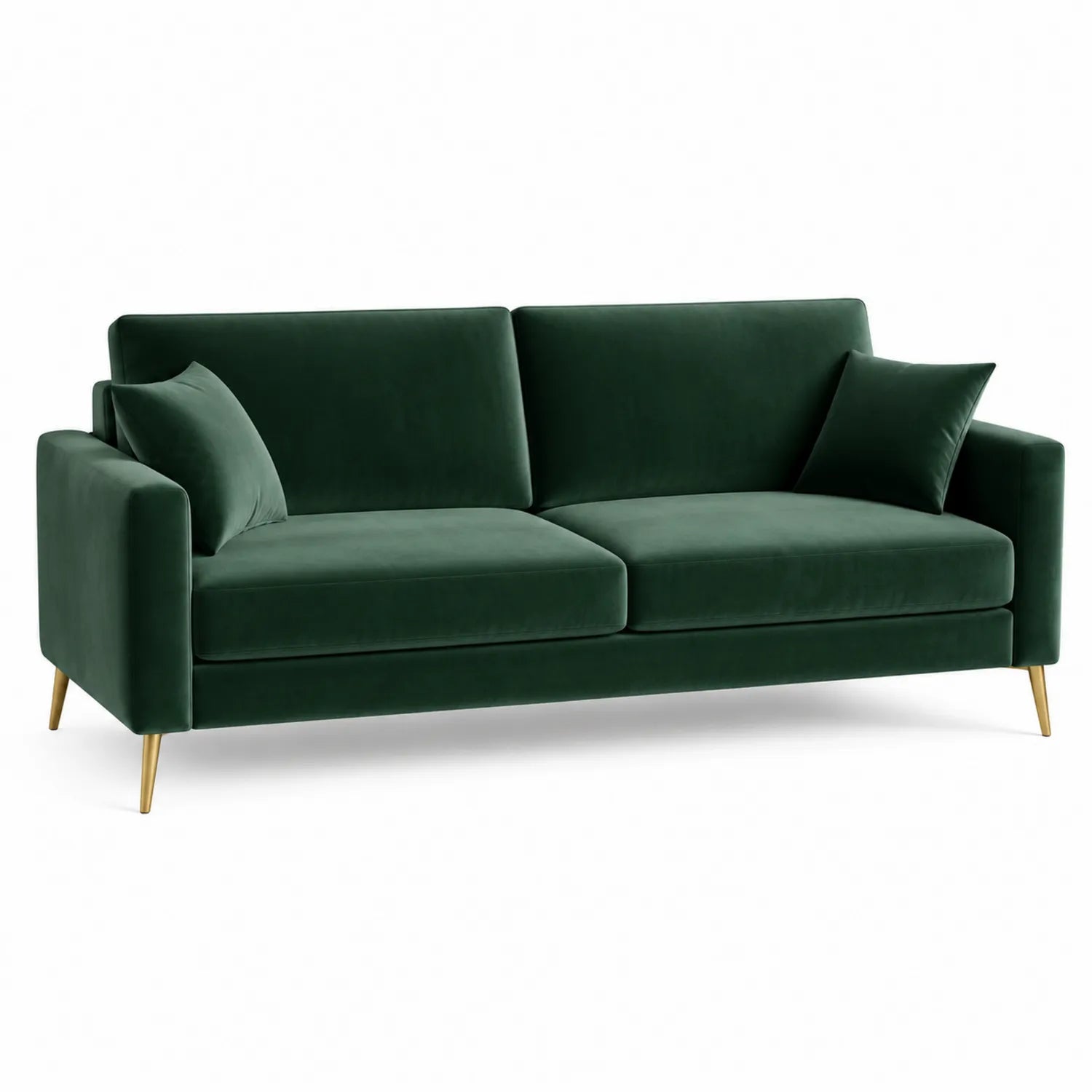 Grünes Samtsofa 3-Sitzer mit Metallbeinen