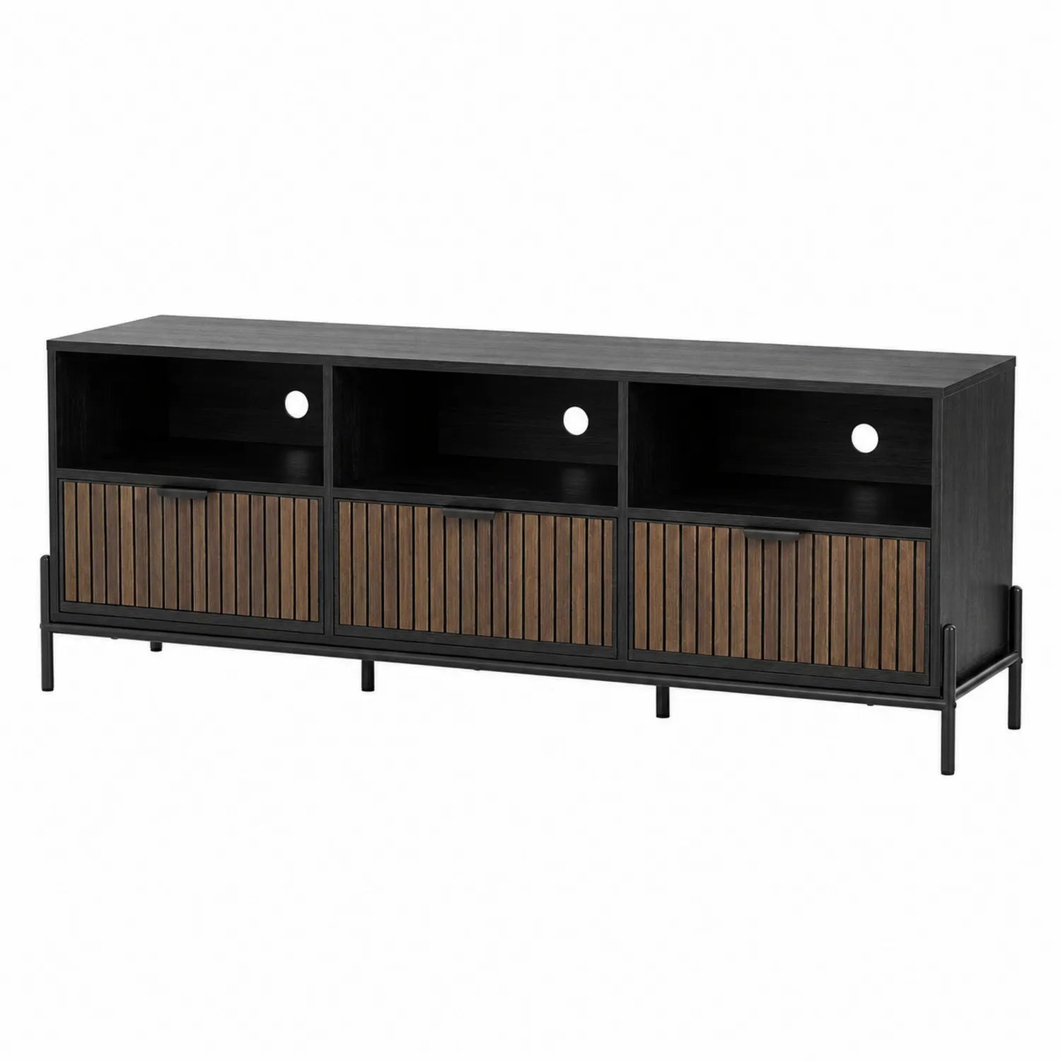 TV-Schrank Holz/Metall Schwarz/Dunkelbraun 180x40x60 cm
