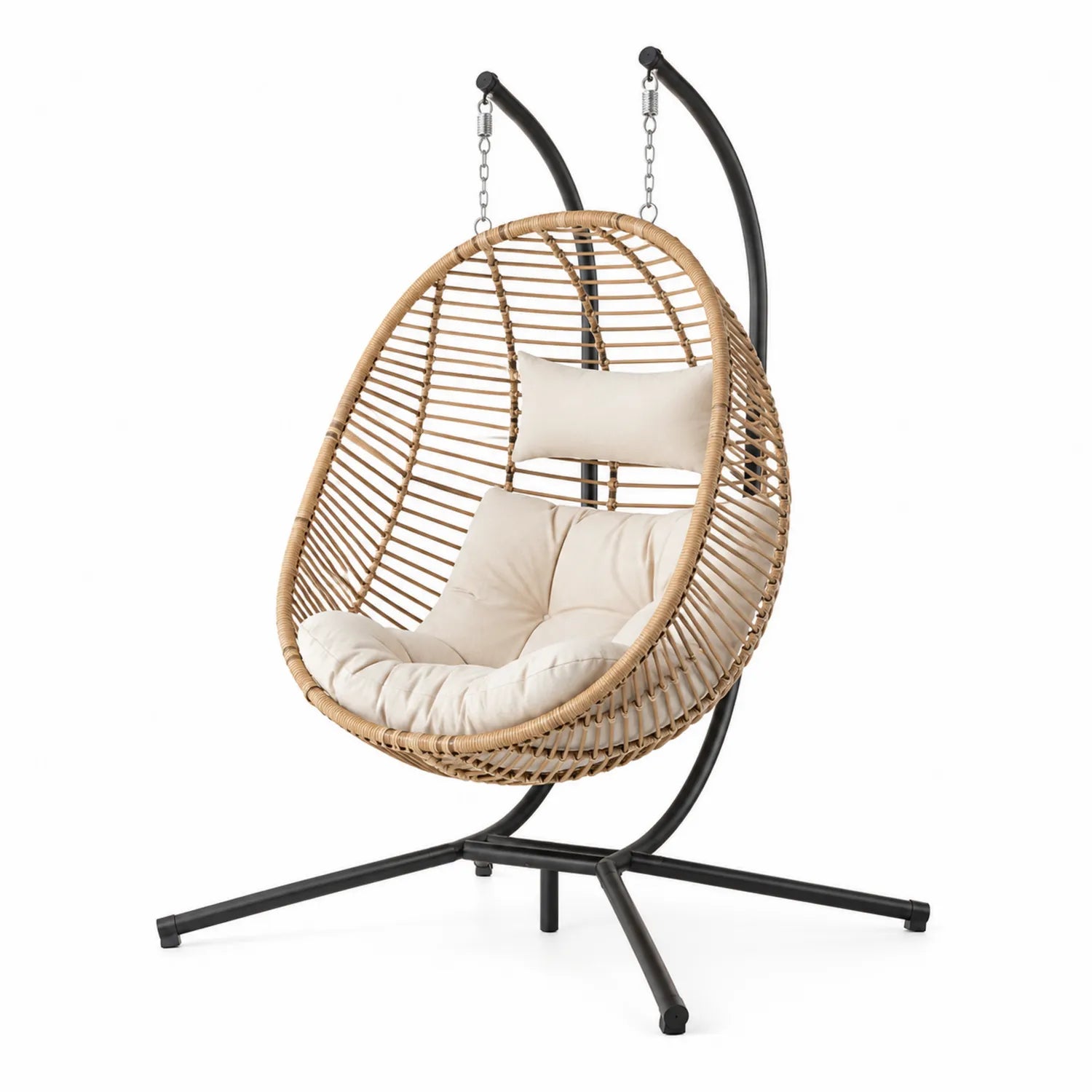 Rattan Hängesessel mit Metallgestell Beige