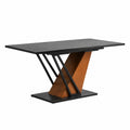 Esstisch Keramik Schwarz Metall Holzstruktur 180x90x76 cm