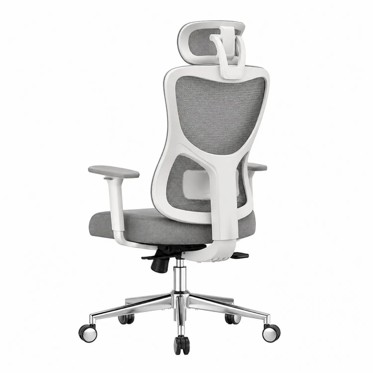 Ergonomischer Bürostuhl mit Kopfstütze und Armlehnen, Polypropylenrahmen, Grau