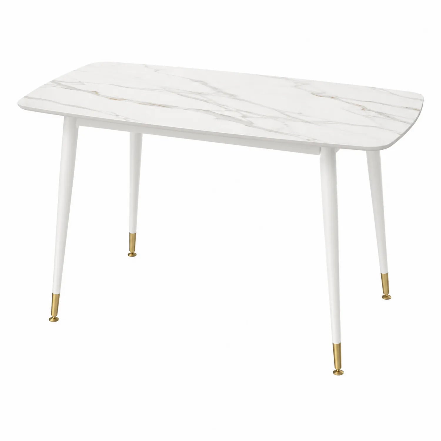 Rechteckiger Esstisch aus Kunstmarmor und Metall mit Goldakzenten, Weiß 120x70x75 cm