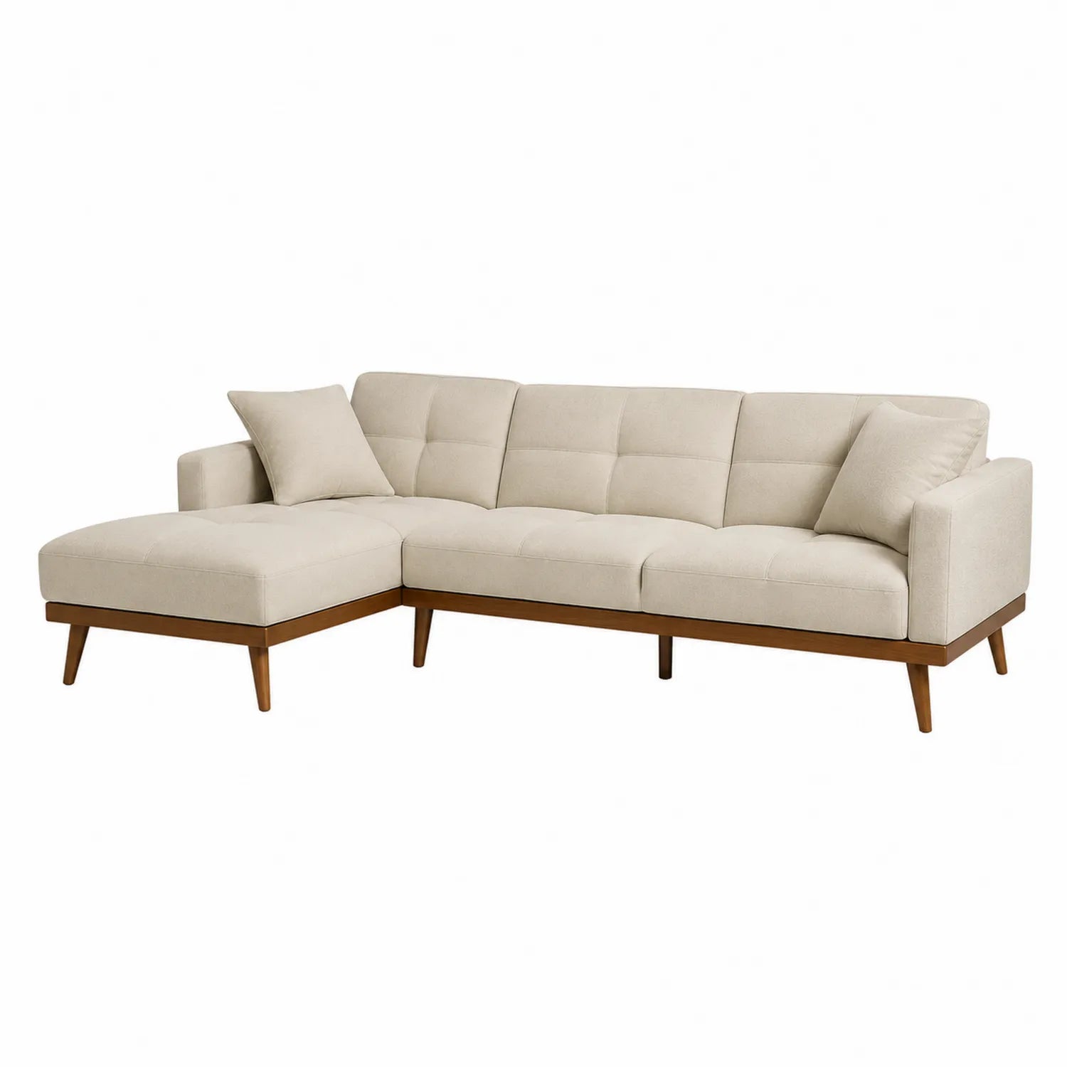 Ecksofa Stoff Beige mit Holzfüßen 240x150 cm