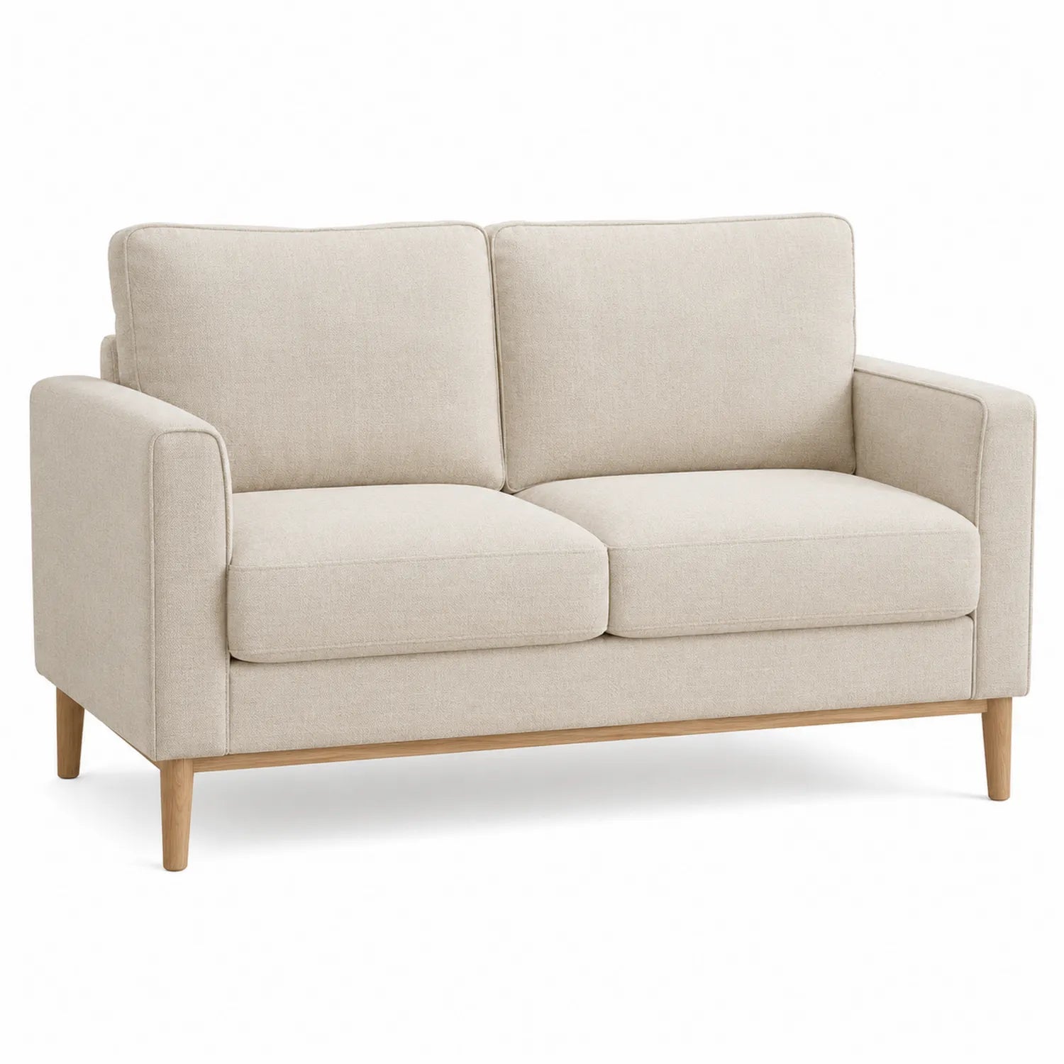 2-Sitzer Sofa Beige Stoff mit Holzrahmen und Holzfüßen