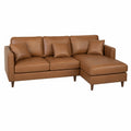 Braunes Leder-Ecksofa mit Ottomane und Kissen