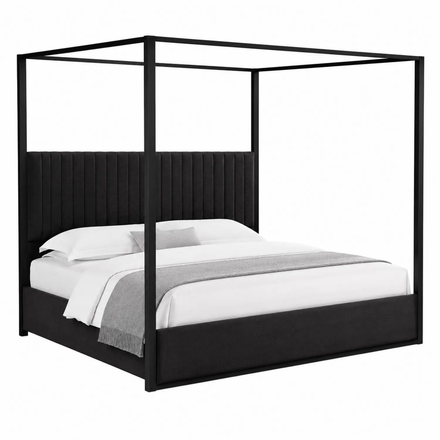 Metall- und Polster-Himmelbett in Schwarz 200x200 cm